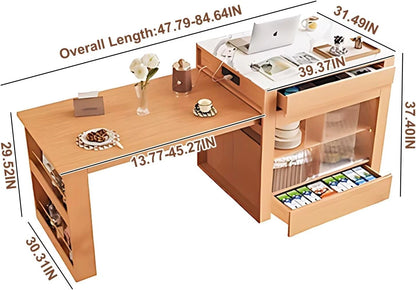 48” - 64” Log Minimalist Kitchen Island Includes Glass Sliding Door & Open Shelf (No Chair)