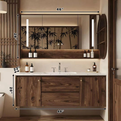 40” - 64” Elegant Vintage Bathroom Vanity with Smart Defogging Mirror Cabinet