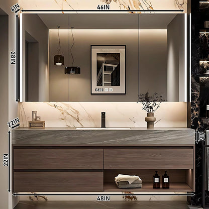 36” - 64” Brown Minimalist Bathroom Vanity Includes Log Modern Panel Drawers