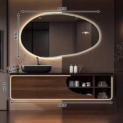 48” - 68” Brown Modern Bathroom Vanity Includes Above Counter Sink & Irregular Mirror