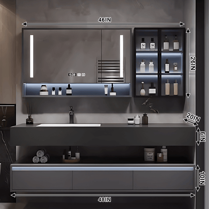 32"- 80" Floating Bathroom Vanity Cabinet with Single Sink and Smart LED Mirror Cabinet
