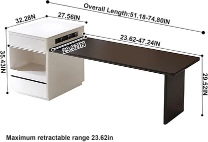 51” - 79” Modern Minimalist Kitchen Island with Storage Includes Sliding Rail Socket (No Chair)