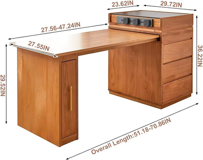 51” - 71” American Country Kitchen Island with Retractable Dining Table (No Chair)