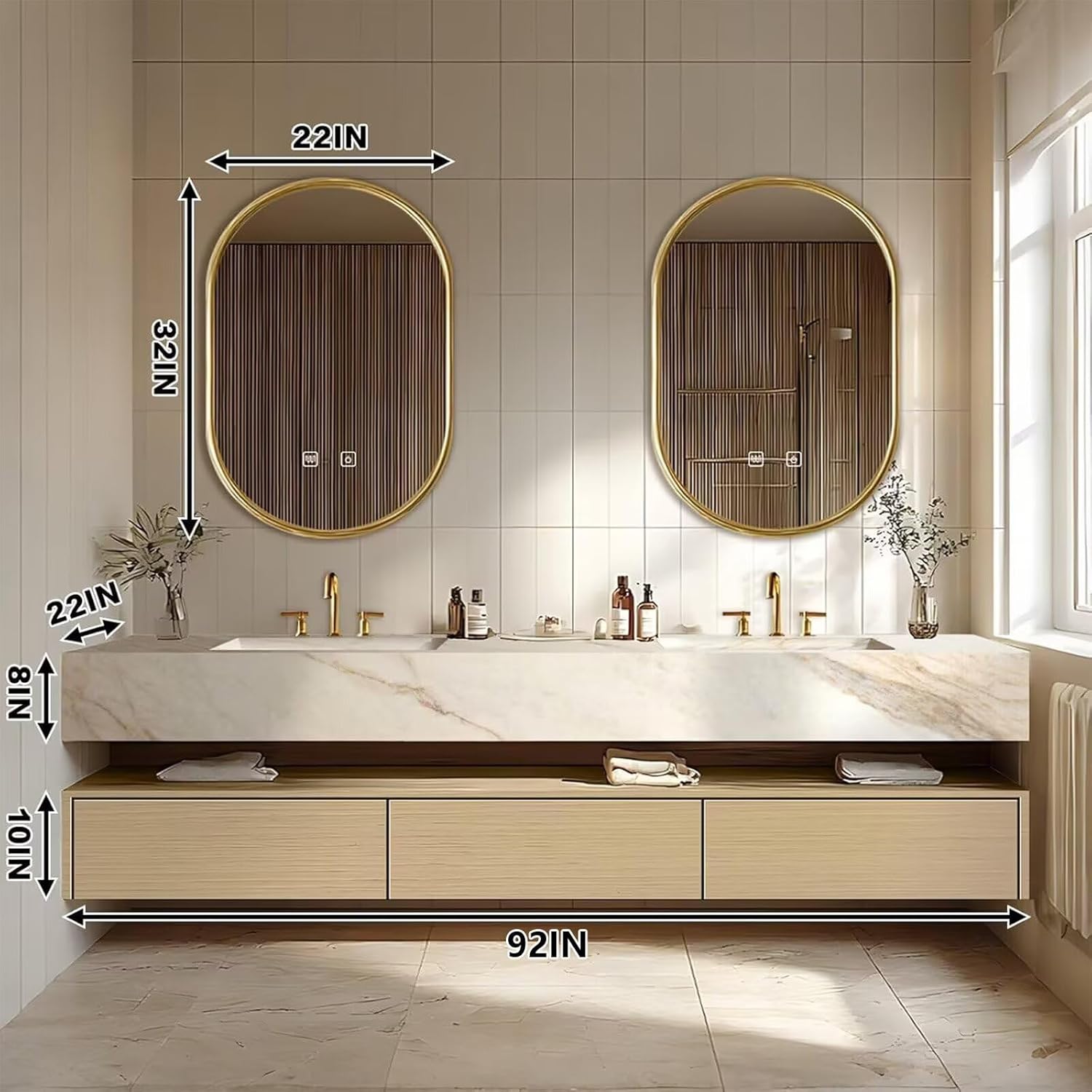92'' Modern Bathroom Vanity Set with Modern Log Style&Defog Mirror