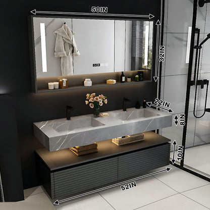 52"- 78"  Open Storage Floating Double Sink And Faucet With LED Smart Mirror