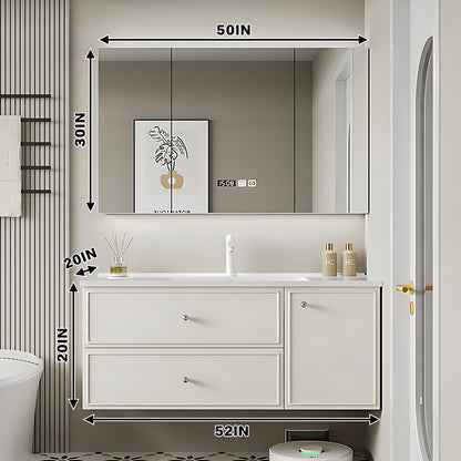 40"- 64" White Bathroom Vanity Wall Mounted With Single Sink And Mirror Cabinet