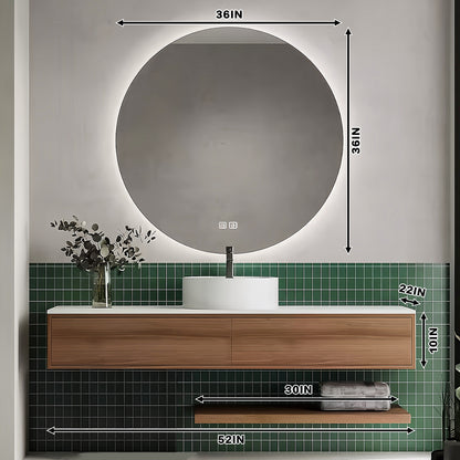 44"- 68" Solid Wood Floating Bathroom Vanity Set with Smart Round Mirror and Ceramic Basin