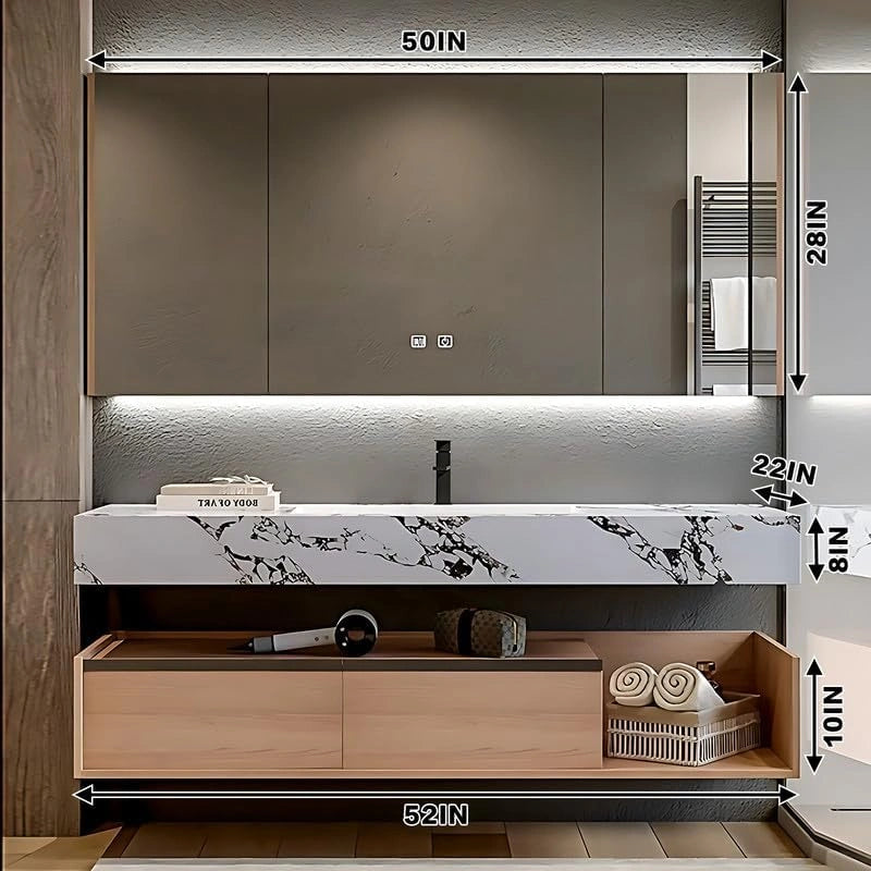 48” - 64” Unique Bathroom Vanity with Black and White Textured Slate Countertop