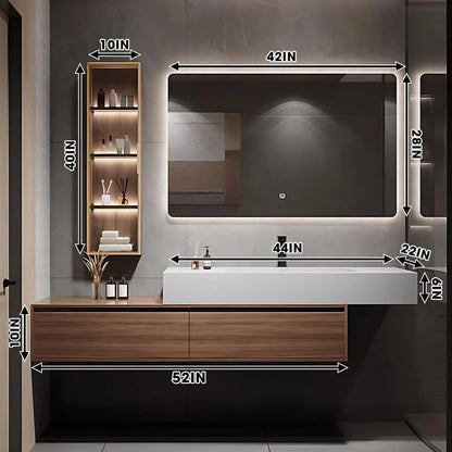 40” - 60” Modern Bathroom Vanity Includes Mirror Side Storage & Ceramic Basin