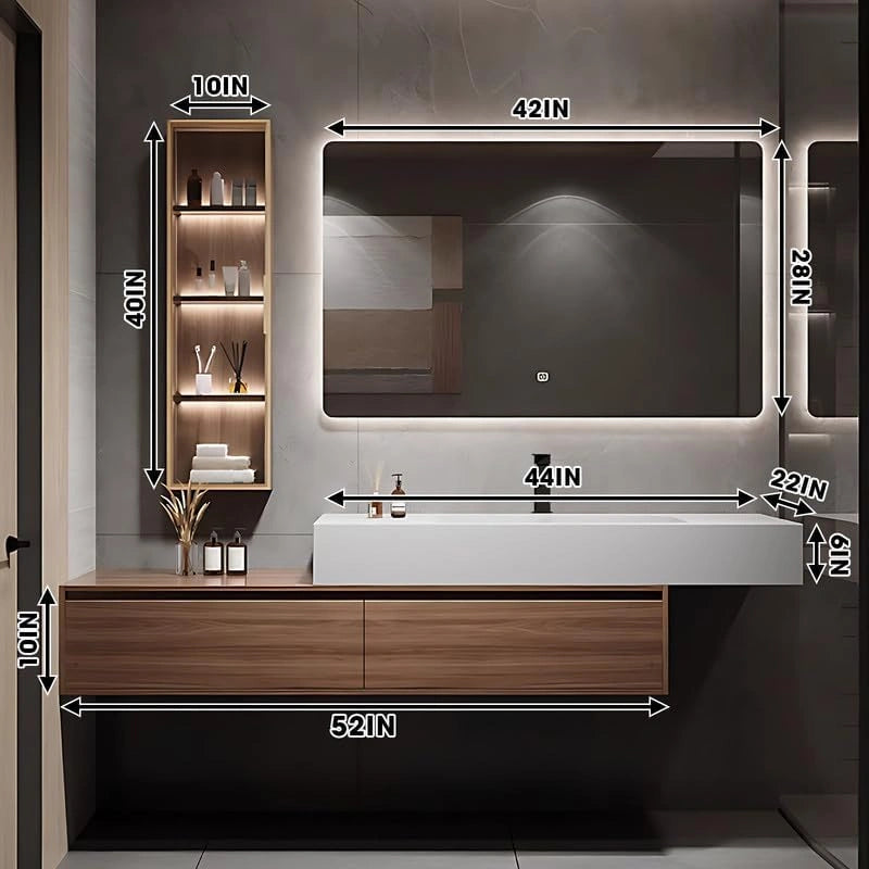 40” - 60” Modern Bathroom Vanity Includes Mirror Side Storage & Ceramic Basin