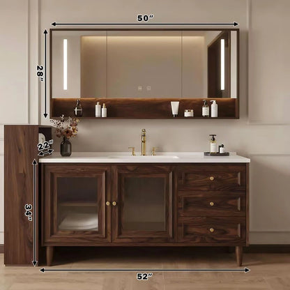 40” - 64” Vintage Bathroom Vanity Includes Striped Glass Door & Open Shelving