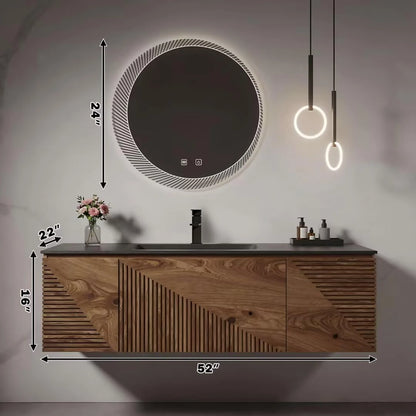 44” - 64” Unique Luxury Bathroom Vanity Includes Horizontal Stripe Wood Cabinet