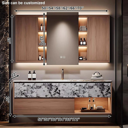52” - 72” Modern Textured Bathroom Vanity with Smart Defog Sliding Door Mirror Cabinet