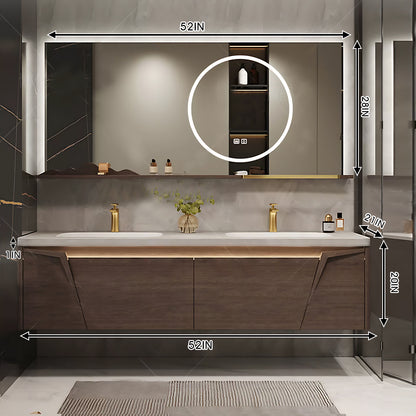 52"- 78" Solid Wood Double Sink Bathroom Vanity Set with Smart Mirror