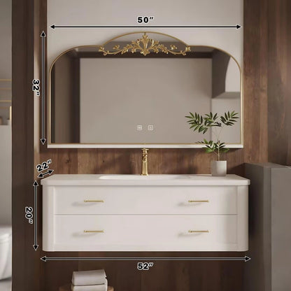 40” - 64” French Luxury Bathroom Vanity Includes Gilded Arch Carved Mirror