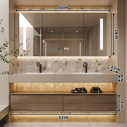 52"- 78" Double Basin Bathroom Vanity Set with 4 Drawers & Open Storage & LED Defogging Mirror Cabinet