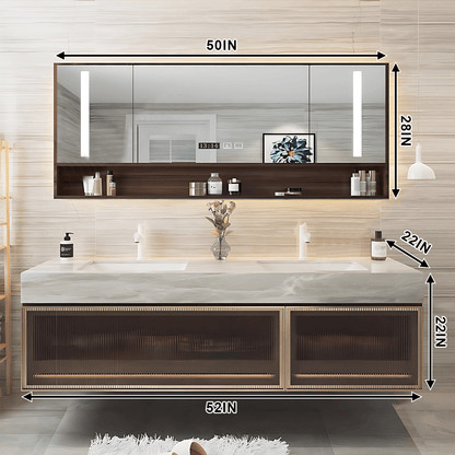 52"- 78" Modern Wall Mounted Cabinet Bathroom Vanity with Double Sink and Induction Lighting