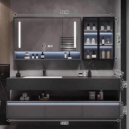 32"- 80" Floating Bathroom Vanity Cabinet with Single Sink and Smart LED Mirror Cabinet