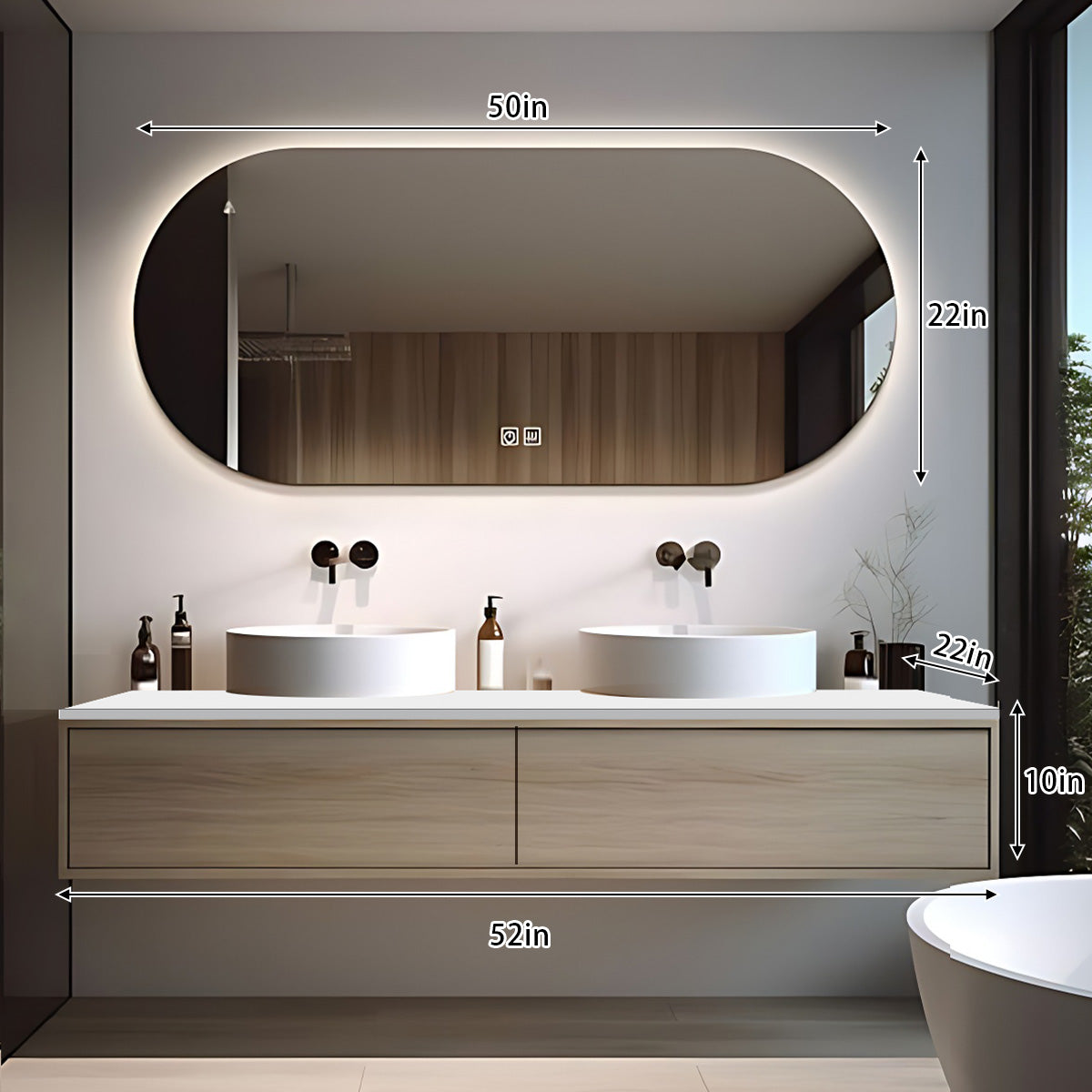 52“- 64” Solid Wood Bathroom Cabinet Dresser Vanity Double Basin Set