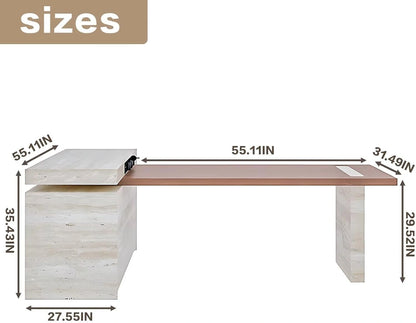 47” - 71”Natural Unique Kitchen Island Includes Spacious Storage (No Chair)