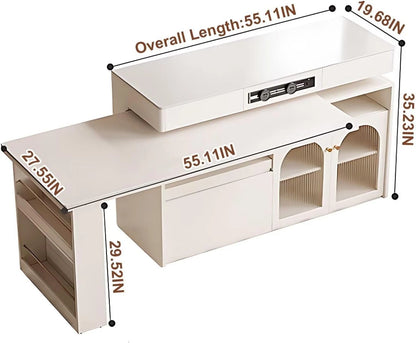 47” - 63” Elegant White Kitchen Island Includes Open Shelf & Glass Door (No Chair)