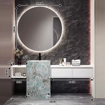 56"- 72" Freestanding Single Ceramic Sink With Round Smart Led Mirror