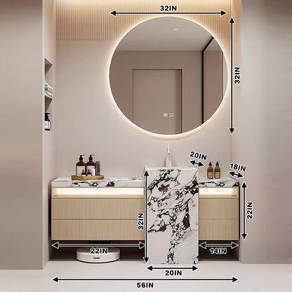 52"-72" Freestanding Bathroom Vanity With Single Sink And Smart Led Mirror