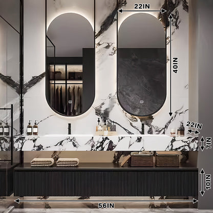 56"- 78" Wall Mounted Open Storage With Double Basin And Oval Smart Mirror