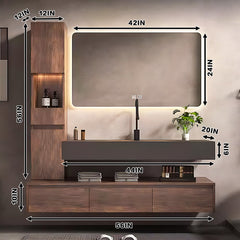 52"-72" Solid wood black basin bath vanity multi drawers big smart mirror