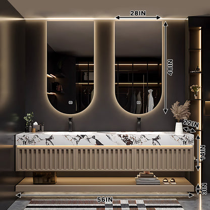 56"- 78" Open Storage Irregular Led Lighting Smart Mirror With Double Sink