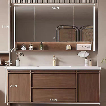 56” - 68” Retro Log Bathroom Vanity with Hidden Handle & LED Smart Defog Mirror