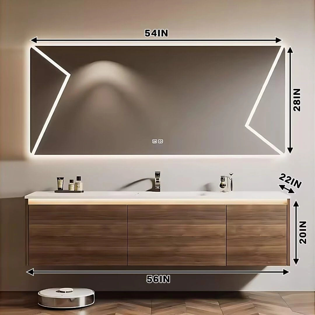 52” - 64” Modern Light Lxury Bathroom Vanity with Marble Pattern Slate Integrated Sink