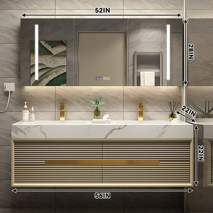 32"- 72" Gold Bathroom Cabinets Set with Lighted Mirror and Basin