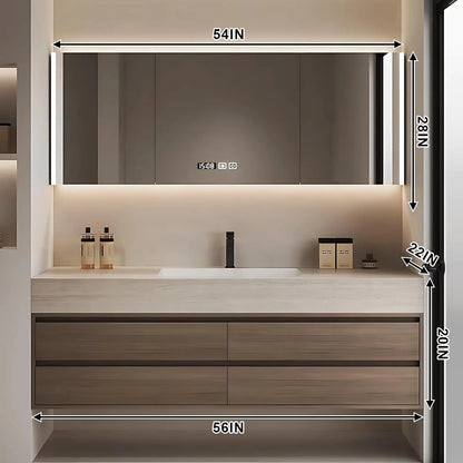 40” - 64” Modern Floating Bathroom Vanity Include Ceramic Basin & Defog Mirror Cabinet