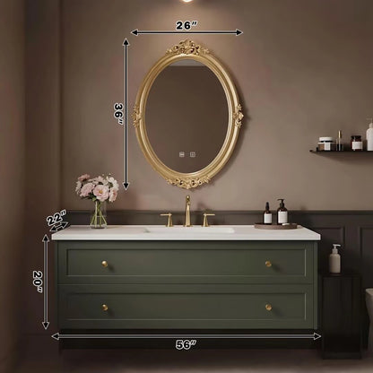 40” - 64” French Retro Bathroom Vanity Includes Dark Green Cabinet