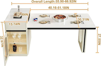 56” - 72” Minimalist Kitchen Island Includes Hollow Molding Base & Embedded Socket (No Chair)