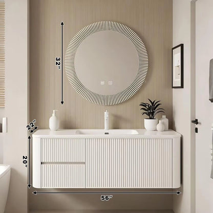 40” - 64” Modern Minimalist Bathroom Vanity with Round Smart Defogging Mirror