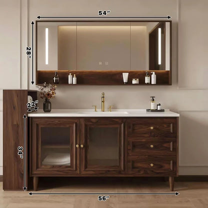 40” - 64” Vintage Bathroom Vanity Includes Striped Glass Door & Open Shelving