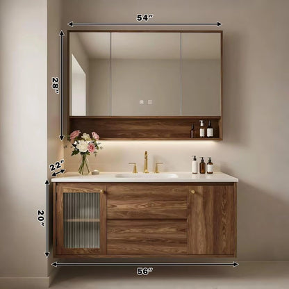 40” - 64” Floating Luxury Bathroom Vanity Includes Vertical Striped Glass