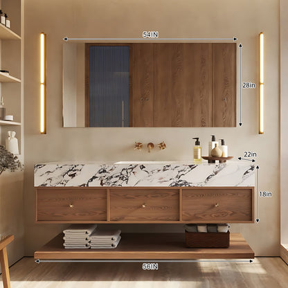 40‘’-60‘’ Wall-Mounted Single Sink Bathroom Vanity with Slate Countertop and Three Drawers (Lamp not included）