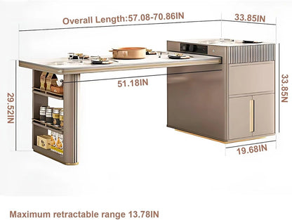 41” - 57” Beige Simple Kitchen Island Includes Ambient Light Strip (No Chair)