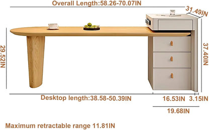 58” - 74” Unique Log Kitchen Island Includes Movable Guide Socket & Retractable Table (No Chair)