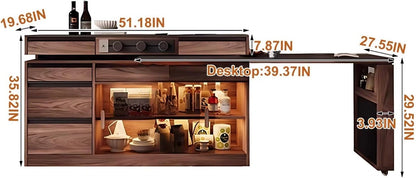 59” - 79” Brown Practical Kitchen Island with Various Storage Spaces & Rotatable Table (No Chair)
