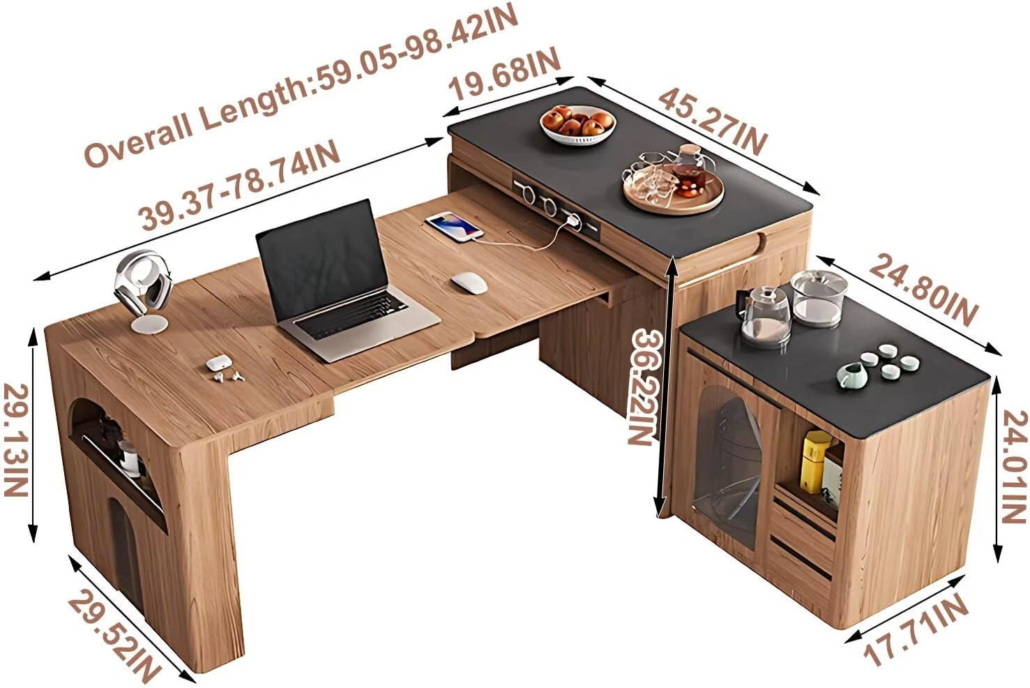 59” Practical Natural Kitchen Island Includes Extra Independent Island