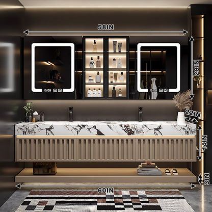 52''-72'' Wall Mounted With Mirror Cabinet And Led Light With Double Sink and Faucet