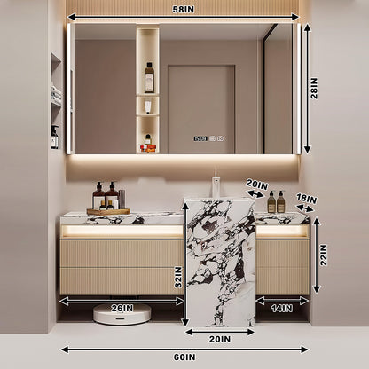 52"-72" Freestanding Bathroom Vanity With Single Sink And Smart Led Mirror