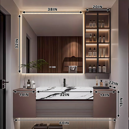 56"- 72" Floating Bathroom Vanity with Single Sink and Smart LED Mirror Cabinet