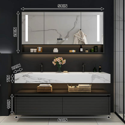 52"- 78"  Floating Vanity Double Sink Open Storage and LED Smart Mirror