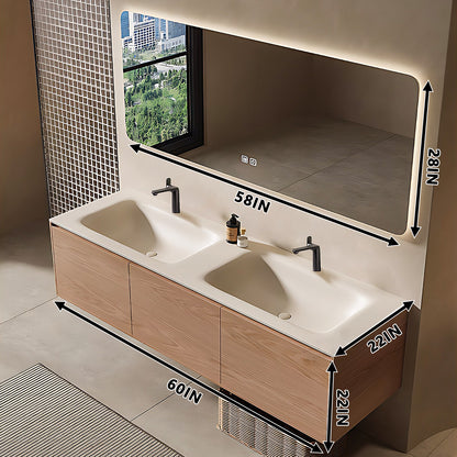 40"-72" Bath vanity solid wood rock slab one-piece basin and double basin