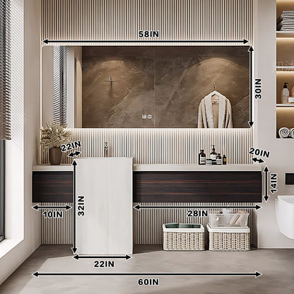 56"-80" Modern stylish bath vanity big smart mirror solid wood waterproof material